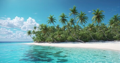 Tropical island with a white sandy beach, clear turquoise water