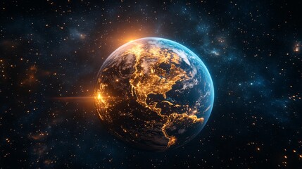 Obraz premium The long shot dorito snack sped through space in the dark universe, with the blue planet earth behind it