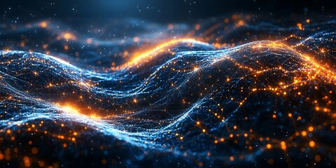 Obraz premium Abstract waves of light with glowing particles.