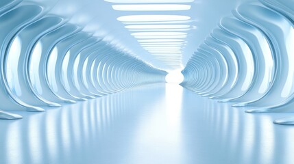Futuristic, light-filled corridor with a smooth, curved design