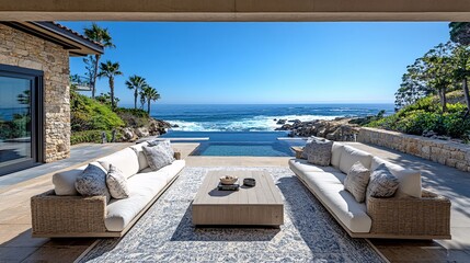 Fototapeta premium Cozy Oceanfront Patio Backyard at Day