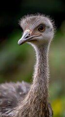  A close-up of an ostrich's head with a blurred background