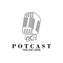 Podcast with microphone. Unique business podcast logo emblem design template.