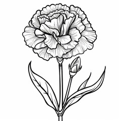  Beautiful  carnation flower  outline back and white drawing Botanical illustration on white background
