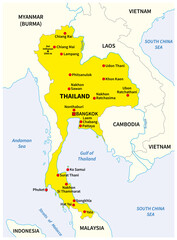 Obraz premium Simple yellow overview map of Thailand