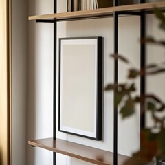 Chic 19th-Century Copenhagen Apartment: Close-Up Shot of an Elegant Vertical Poster Frame on Shelf

