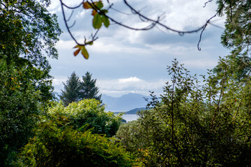 View of Isle of Arran from the West Coast of Scotland, with Goatfell peak visible on the horizon