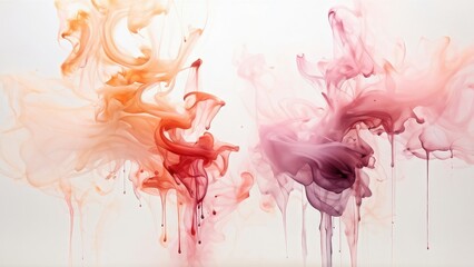 Fototapeta premium Abstract swirling colors in shades of orange and pink against a white background.