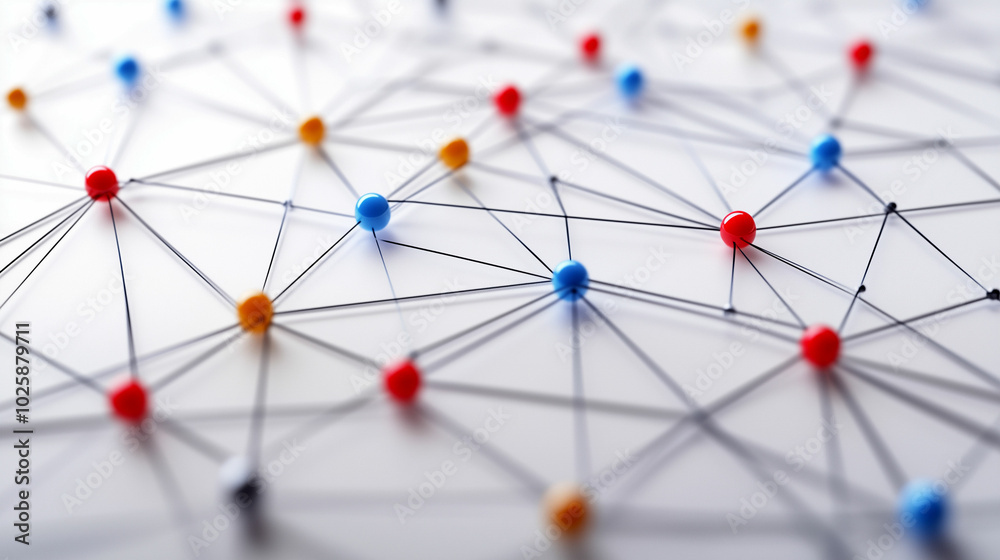 Wall mural colorful networking sticker illustrating connections on a grid pattern showcasing various nodes