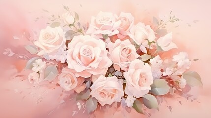 Fototapeta premium Soft white roses on a pink background create an elegant, timeless design.