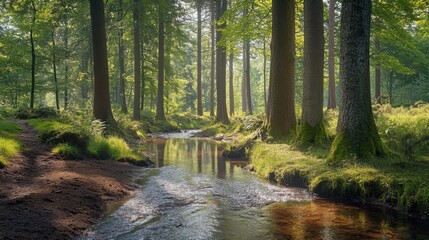 Obraz premium Serene Forest Landscape with Tall Trees in Morning Light