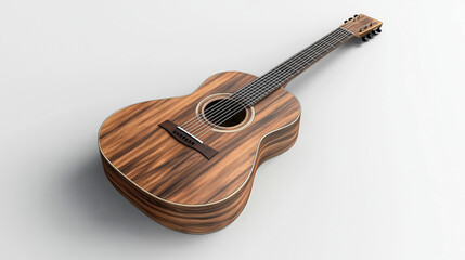 Fototapeta premium A stunning acoustic guitar on a white surface, highlighting its rich wood texture