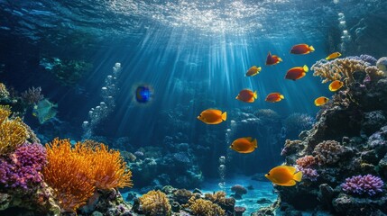 Obraz premium Vibrant Underwater Coral Reef with Colorful Fish