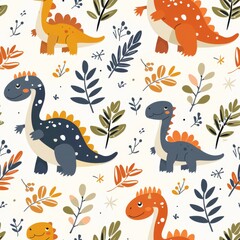 dinosaurs retro pattern, nursery decor, ai generated