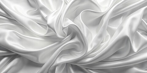 Obraz premium Close-Up White Silk Fabric Background with Soft Waves Abstract Elegant Crumpled Cloth Texture