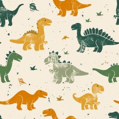 dinosaurs retro pattern, nursery decor, ai generated