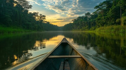 Fototapeta premium Paddling Through a Tropical River at Dawn
