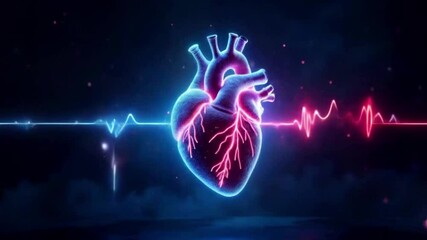 Human heart with pulse with 3D hologram. Medical concept. new technology. Virtual technology background. Science. Biology. Human. Chart. - Powered by Adobe
