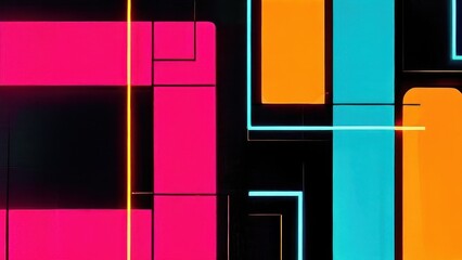 Abstract geometric design featuring vibrant colors and shapes on a dark background.