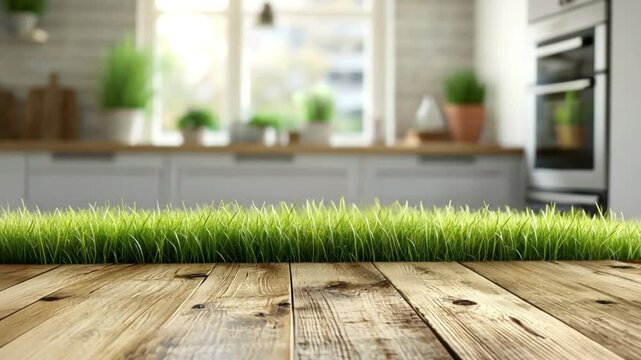 Animation ofA Modern Kitchen with Grass Elements