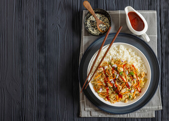 tofu egg roll in a bowl with jasmine rice