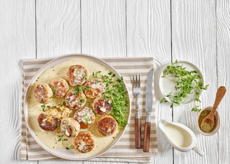 juicy chicken rissoles, cakes in rich cream sauce