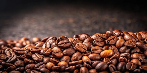 Fototapeta premium Coffee beans on dark background with selective focus on empty space