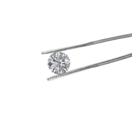 Cut Beautiful diamond held by tweezers, transparent background