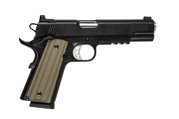 Modern semi-automatic pistol isolate on a white background. Armament for the army and police....