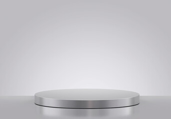 Metal podium isolated on gray background. Product display