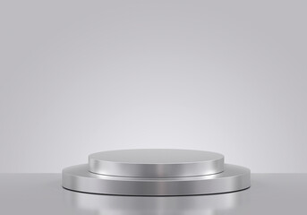 Metal podium isolated on gray background. Product display