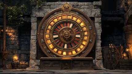 Obraz premium Colosseumthemed circular slot machine with gladiator bonus rounds and ancient design