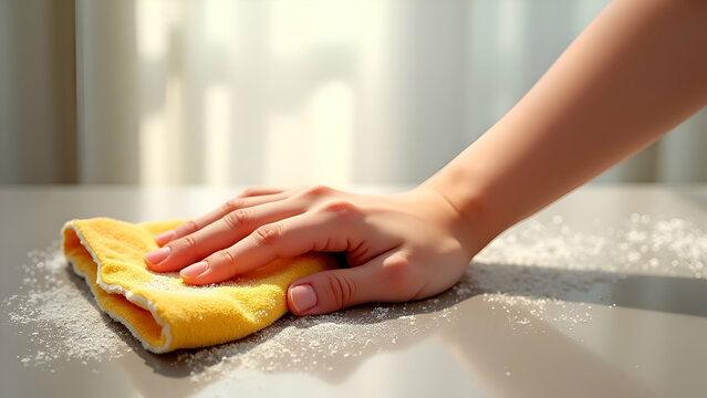 Heand cleaning the kitchen