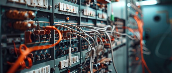 A tangle of lively cables and colorful components weave the narrative of technological interconnectedness and energy.