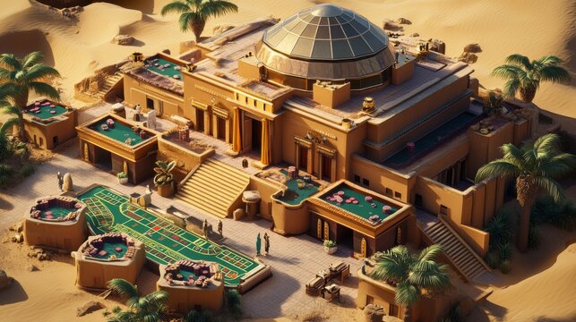 3D model of pyramid casino with boobytrapped tables and animations