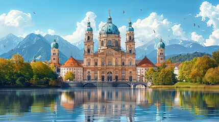 Fototapeta premium Frauenkirche, Munich. Cathedral of Our Dear Lady. Flat style illustration