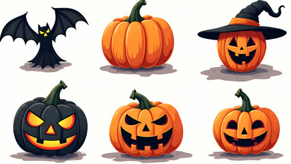 Set of halloween pumpkins on white