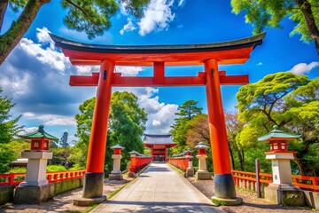 Obraz premium Old Torii Gate at Ose Shrine in Numazu Shizuoka Under Bright Daylight - A Serene Japanese Cultural Landmark