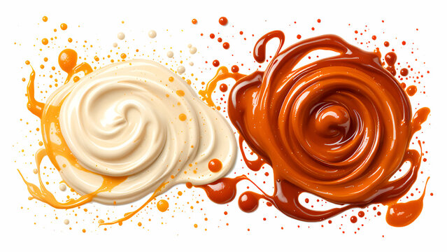Two types of sauces isolated on white background.