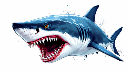 Angry shark isolated on white background