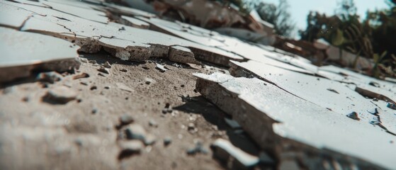 Cracked earth and scattered debris capture the stark beauty and harsh reality of drought in a sunlit, arid landscape.