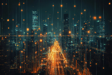 Fototapeta premium Futuristic City with Digital Network 