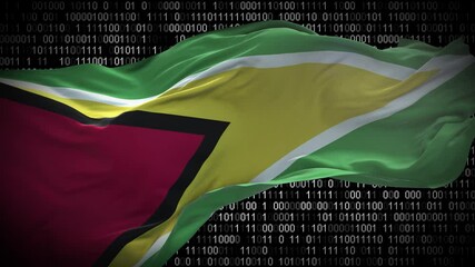 Binary code on flag of Guyana. Program source code or Hacker concept on Guyanese flag. Guyana digital technology security, hacking or programming - Powered by Adobe