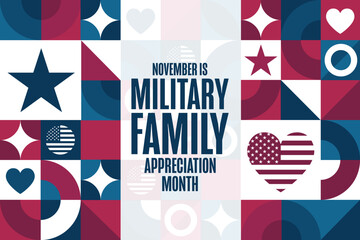 November is Military Family Appreciation Month. Holiday concept. Template for background, banner, card, poster with text. Vector EPS10 illustration.