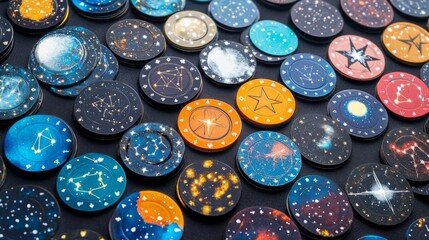 Space mission patch inspired casino chips with metallic ink