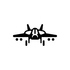 Black military aircraft symbol. Fighter jet, aircraft icon