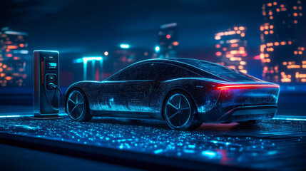 Electric cars charging in the parking lot