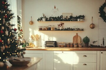 empty iso size frame in christmas decorated kitchen