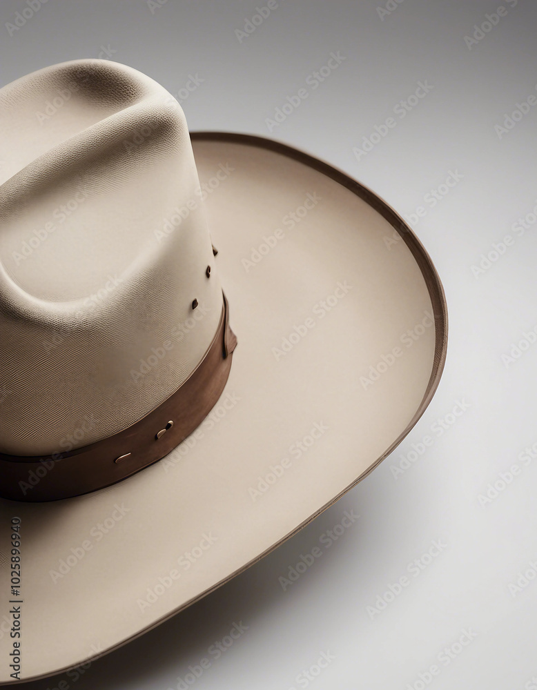 Wall mural traditional cowboy hat with a wide brim on an isolated plain white background.