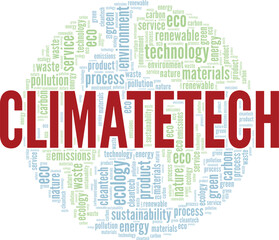 Obraz premium Climatetech: Clean Technology word cloud conceptual design isolated on white background.